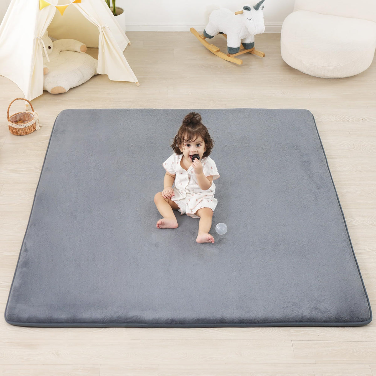 PaPaMat 1.3-inch thick plush baby play mat for comfortable floor time.