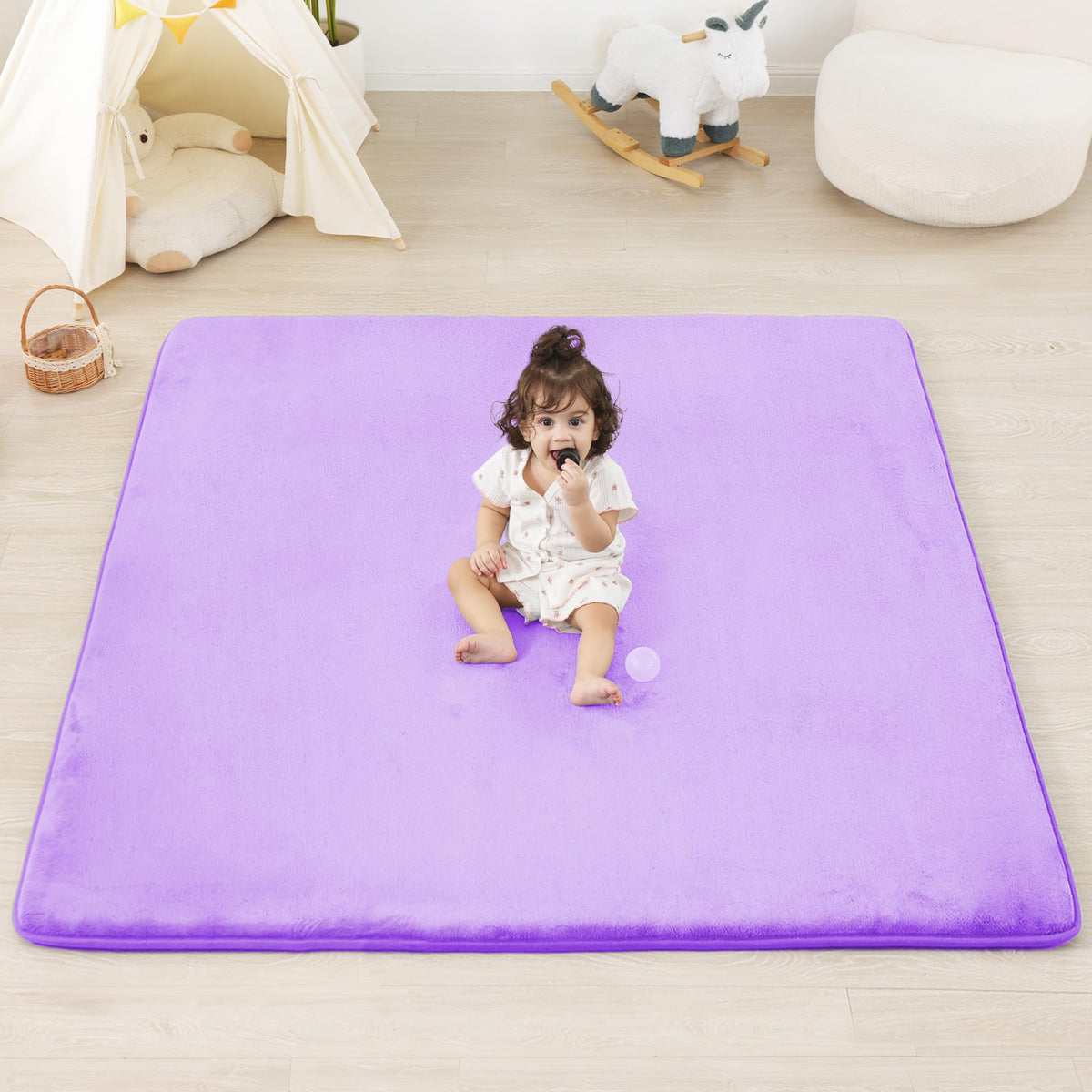 PaPaMat violet 1.3-inch thick mat front view for cushioned playtime