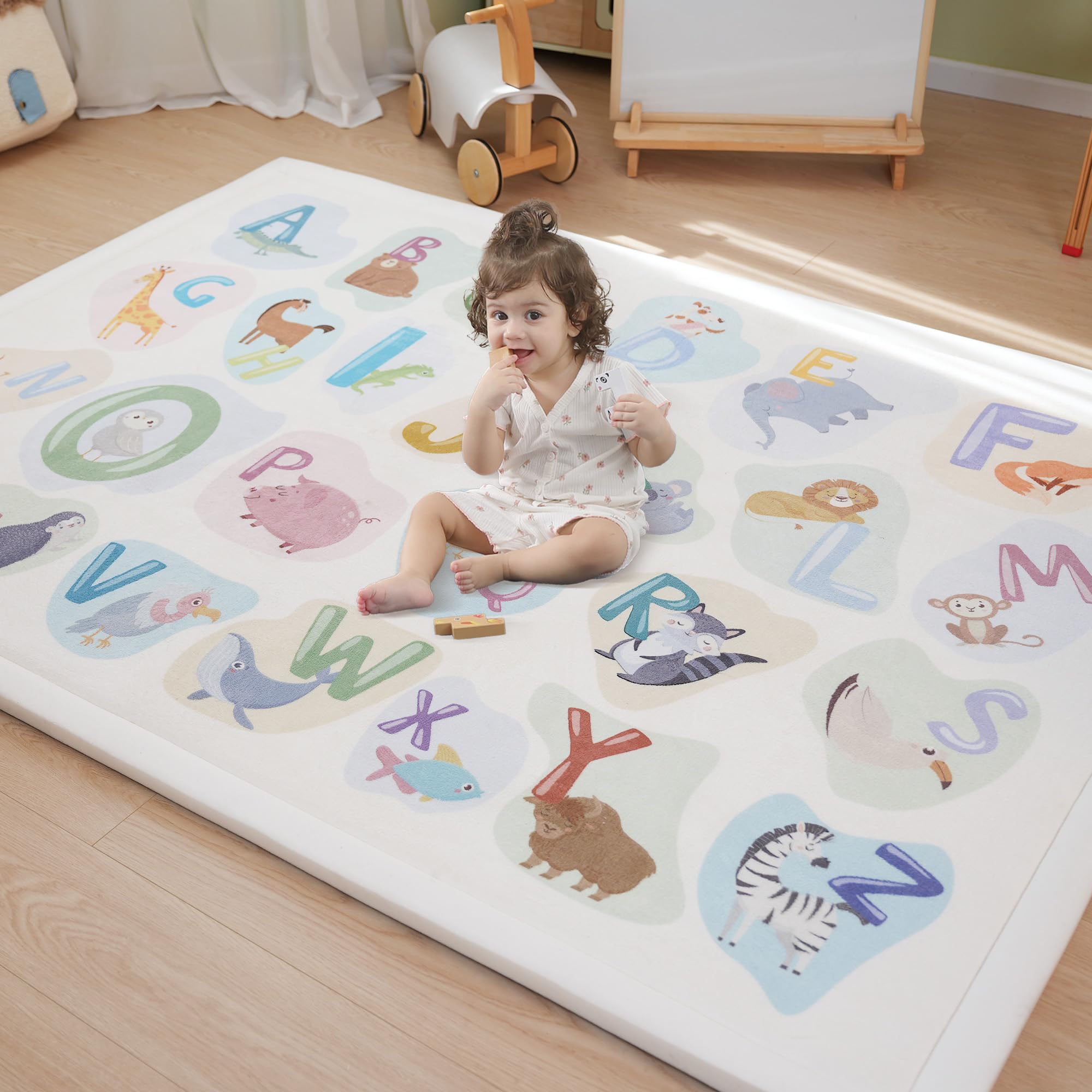 PaPaMat ABC Animal design play mat with 1.3in memory foam for soft floor play.