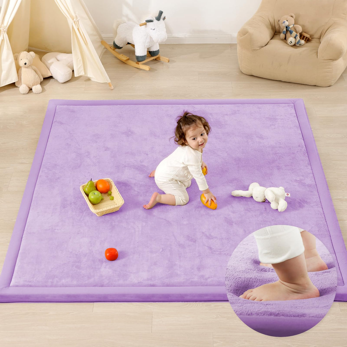 PaPaMat lavender play mat foam closeup showing cushioned surface for floor play
