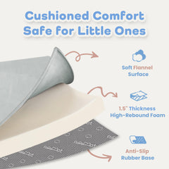 PaPaMat memory foam padding provides a cushioned surface for crawling.