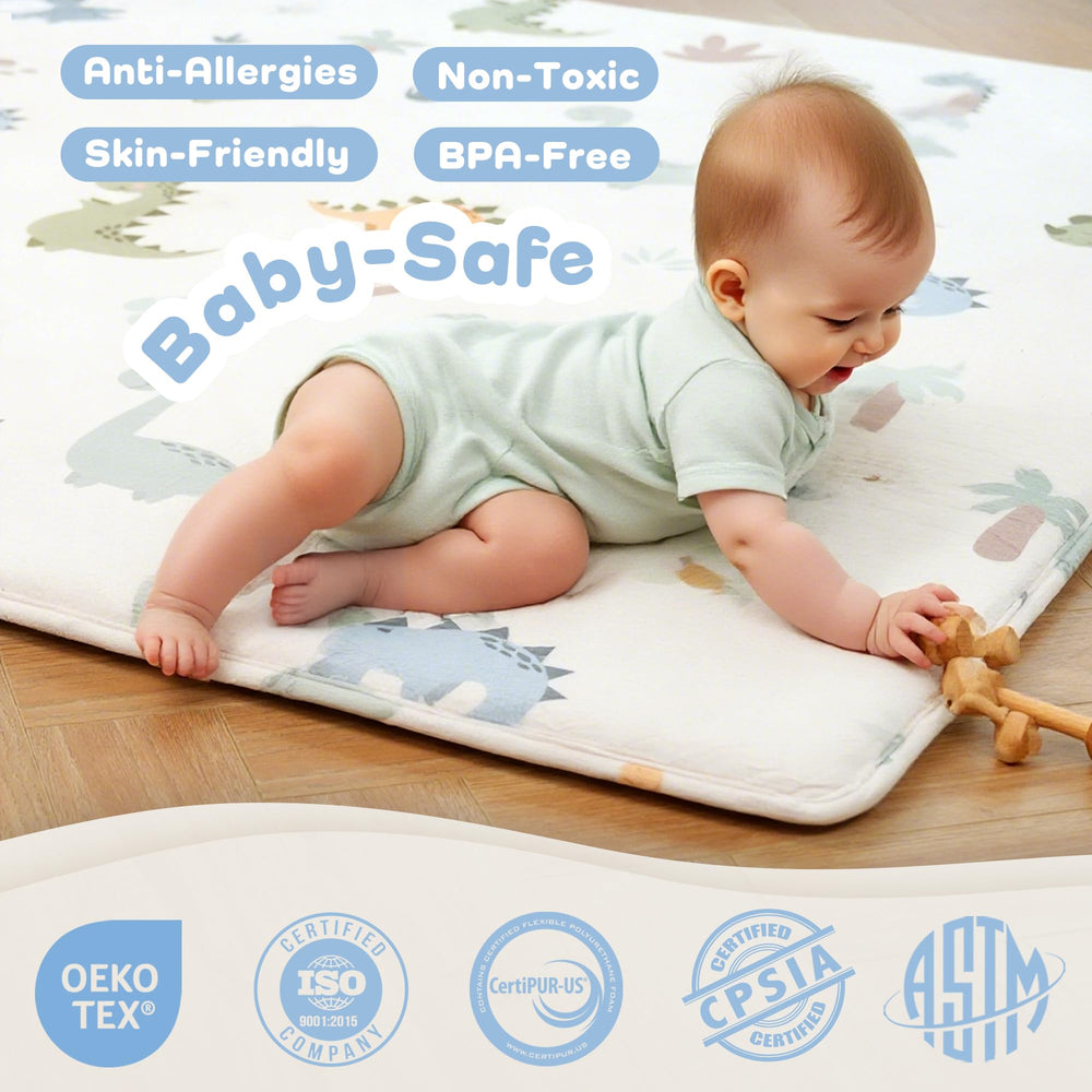 PaPaMat nursery-friendly dinosaur print complements decor while promoting safe play