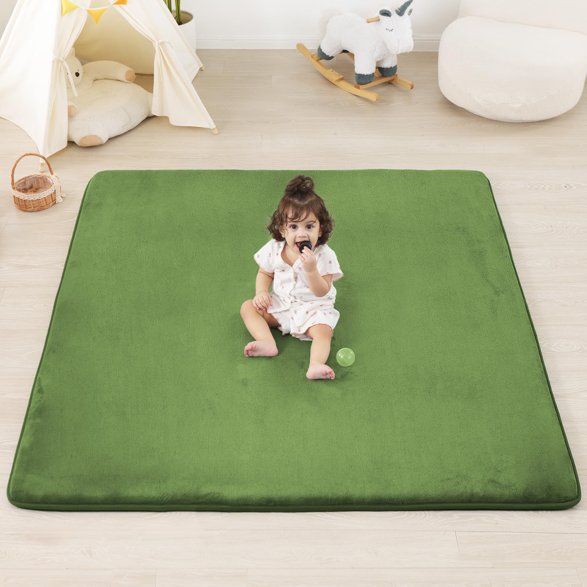 PaPaMat 1.3-inch thick padding provides cushioned support for crawling and tummy time.
