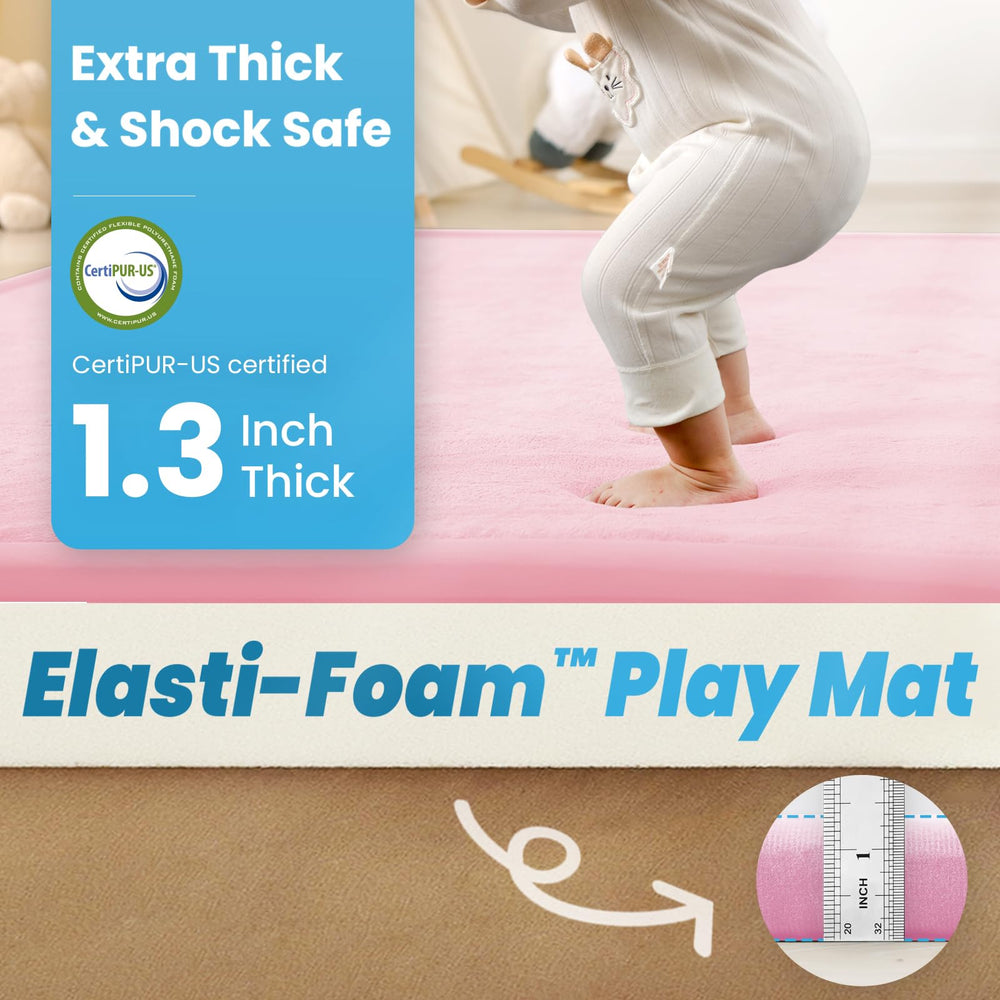 PaPaMat pink play mat side view demonstrates edge padding for bedside protection