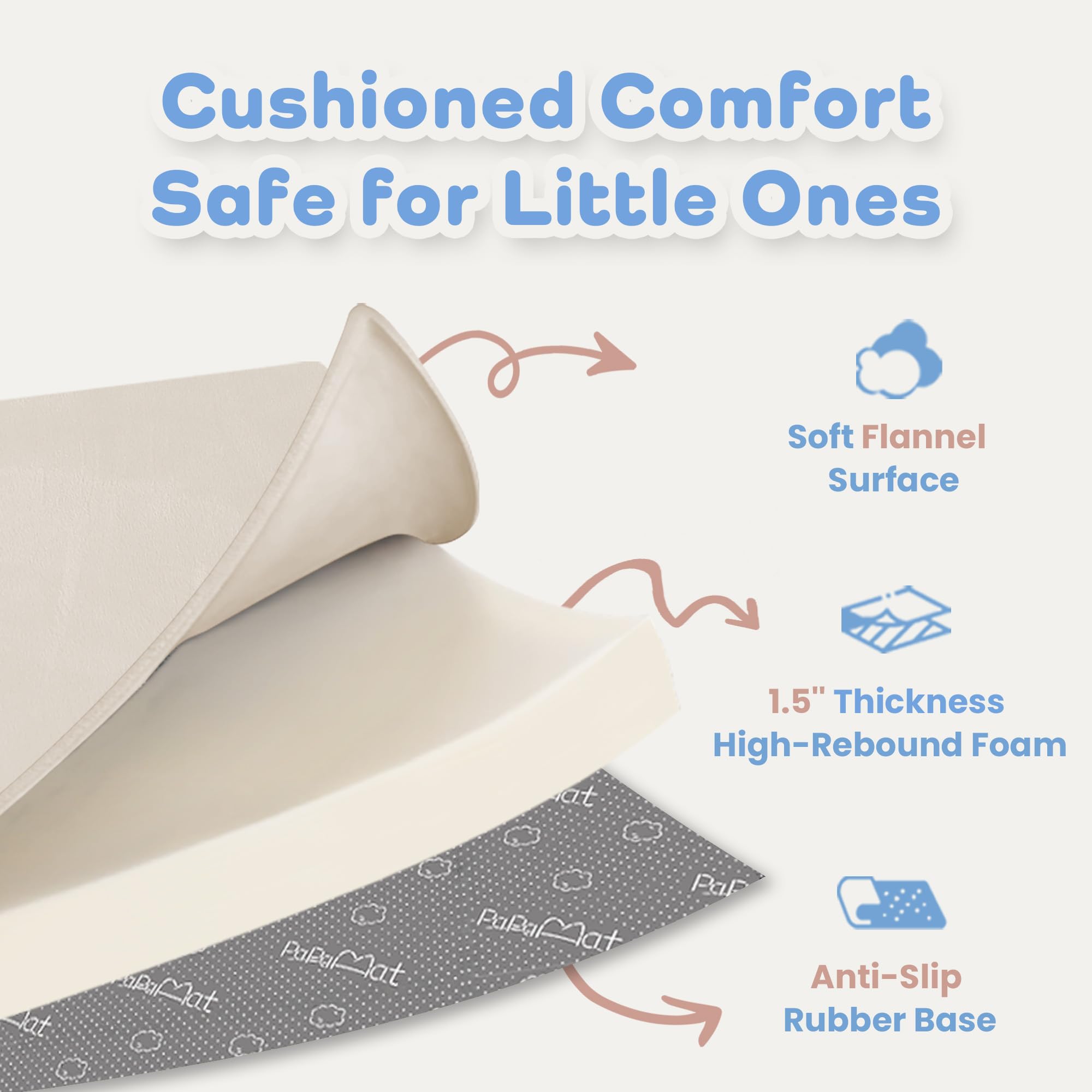 PaPaMat soft flannel fabric and padding creates a cozy crawling surface.