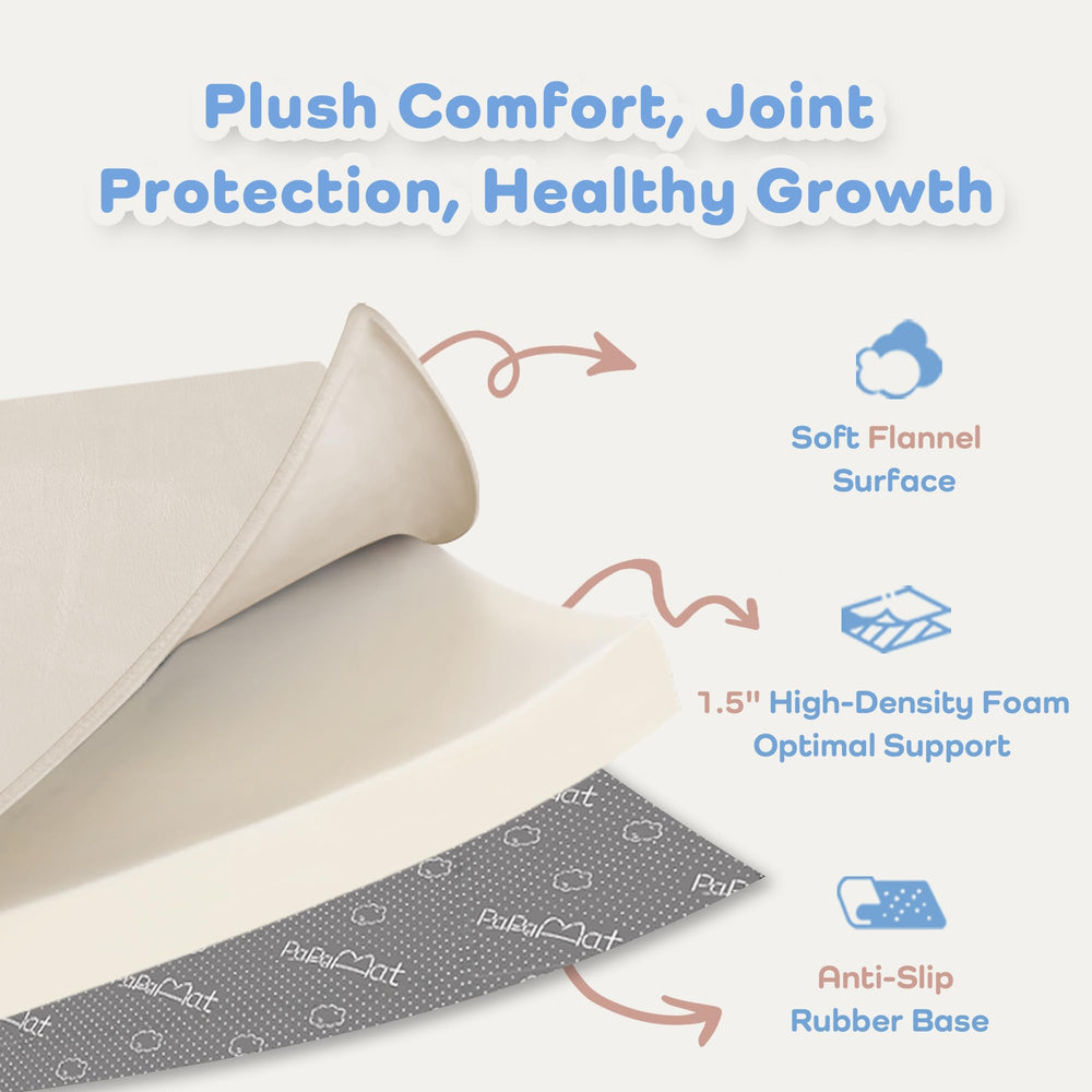 Tummy time on PaPaMat beige surface with soft, cloud-like support.