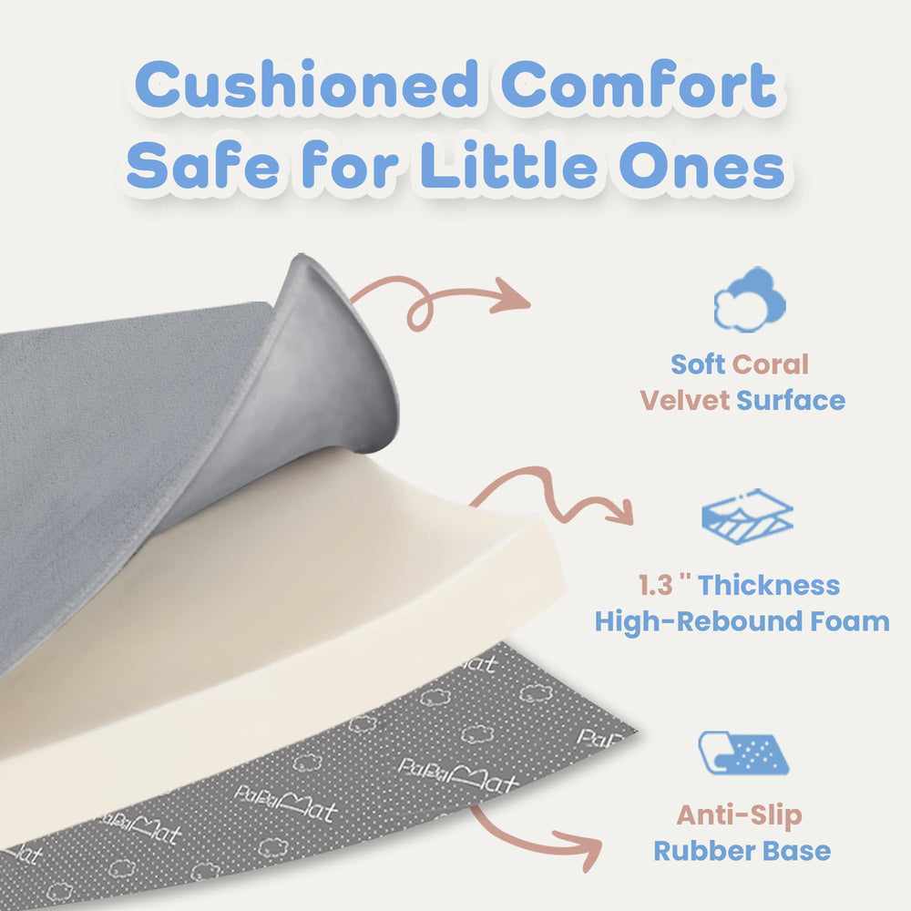 PaPaMat velvet surface is soft and easy to wipe clean