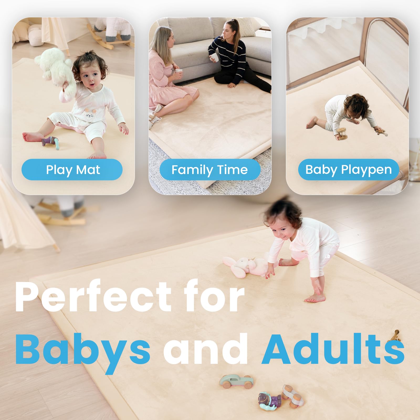 PaPaMat water-repellent plush surface cleans easily after messes.