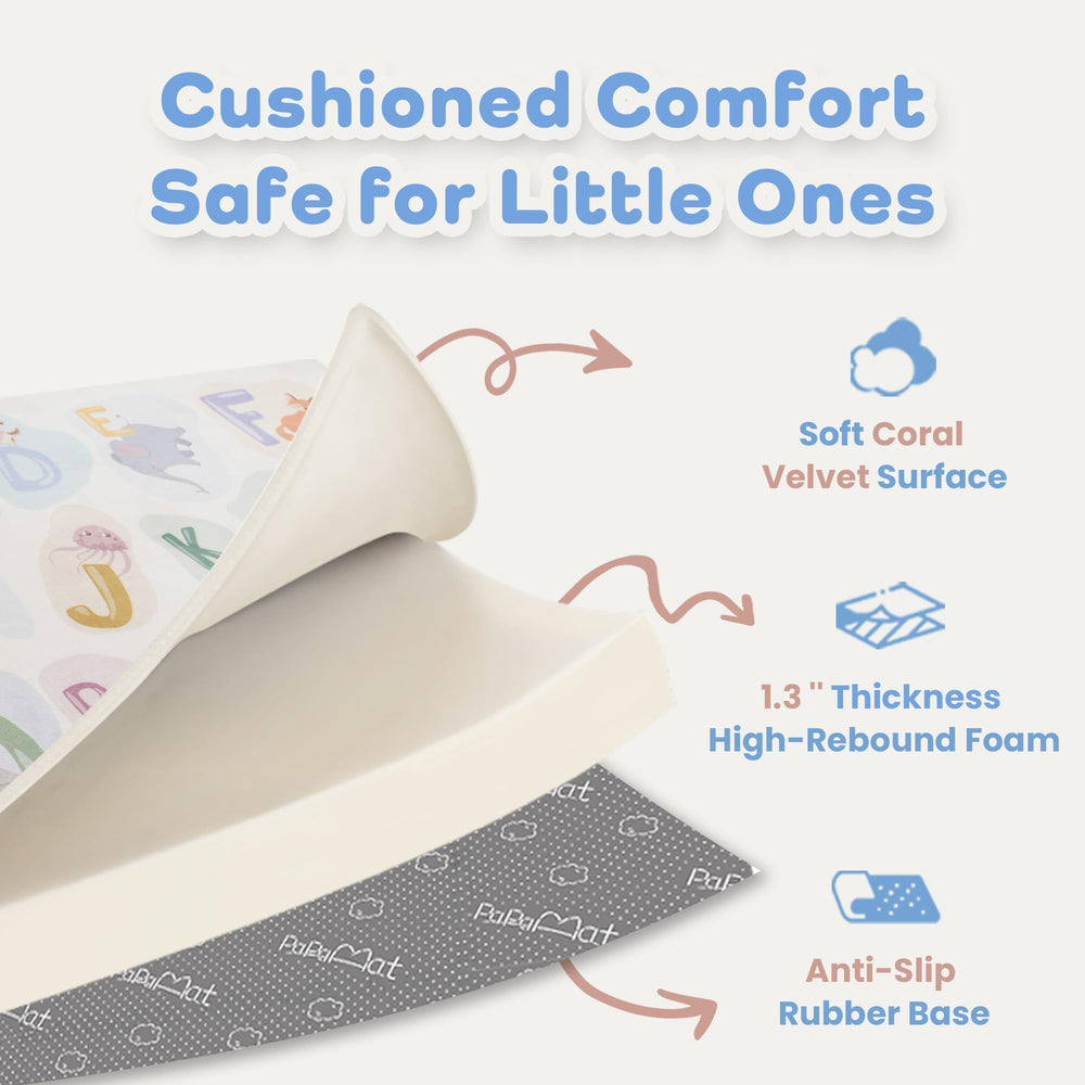 PaPaMat water-repellent surface is easy to wipe clean after playtime.