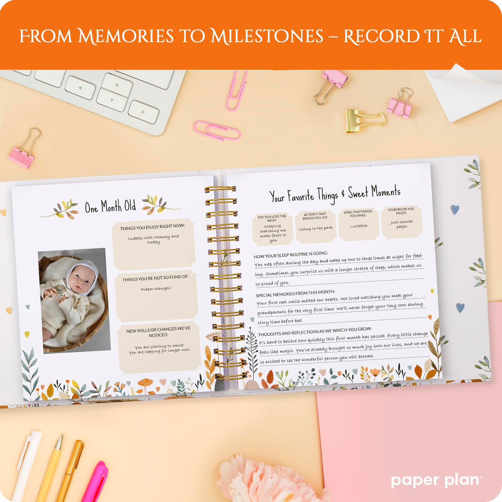 Paper Plan baby book page for handprints and keepsakes