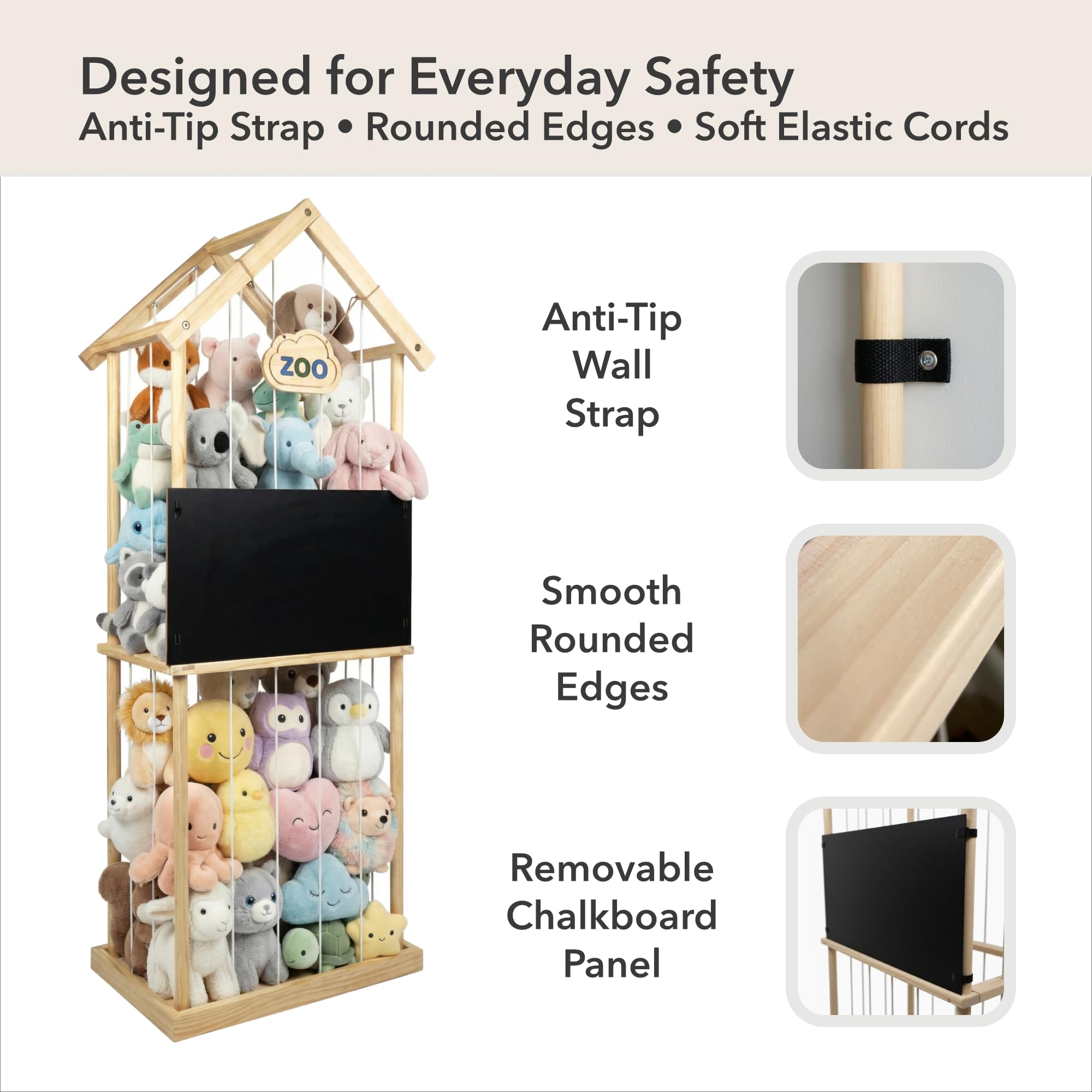 Paquber pine wood stuffed animal tower saves floor space and invites imaginative play.