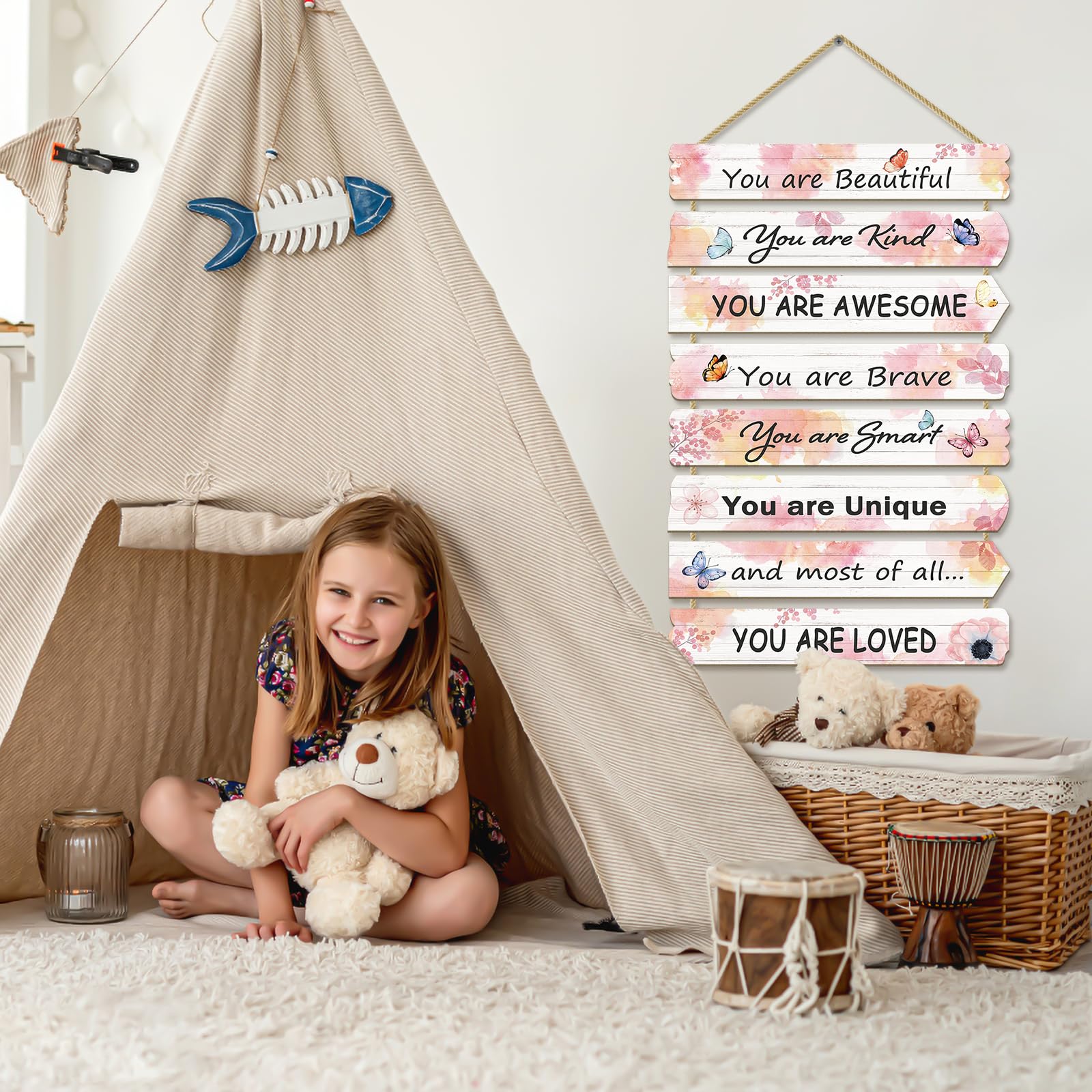Paquesta butterfly wall art 8-piece set pastel colors brightening a girl's room with gentle ambience