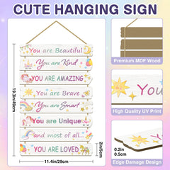 Paquesta girl room wood sign wall art with hemp string for easy, no-install hanging.