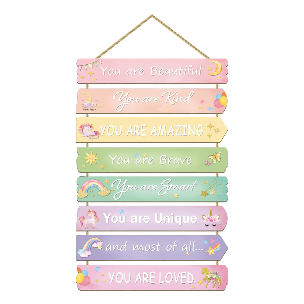 Paquesta Unicorn Rainbow Wall Art adds a pastel focal point for a girl's room.