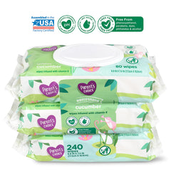 Parent's Choice cucumber-scent wipes with flip-top lid preserving moisture