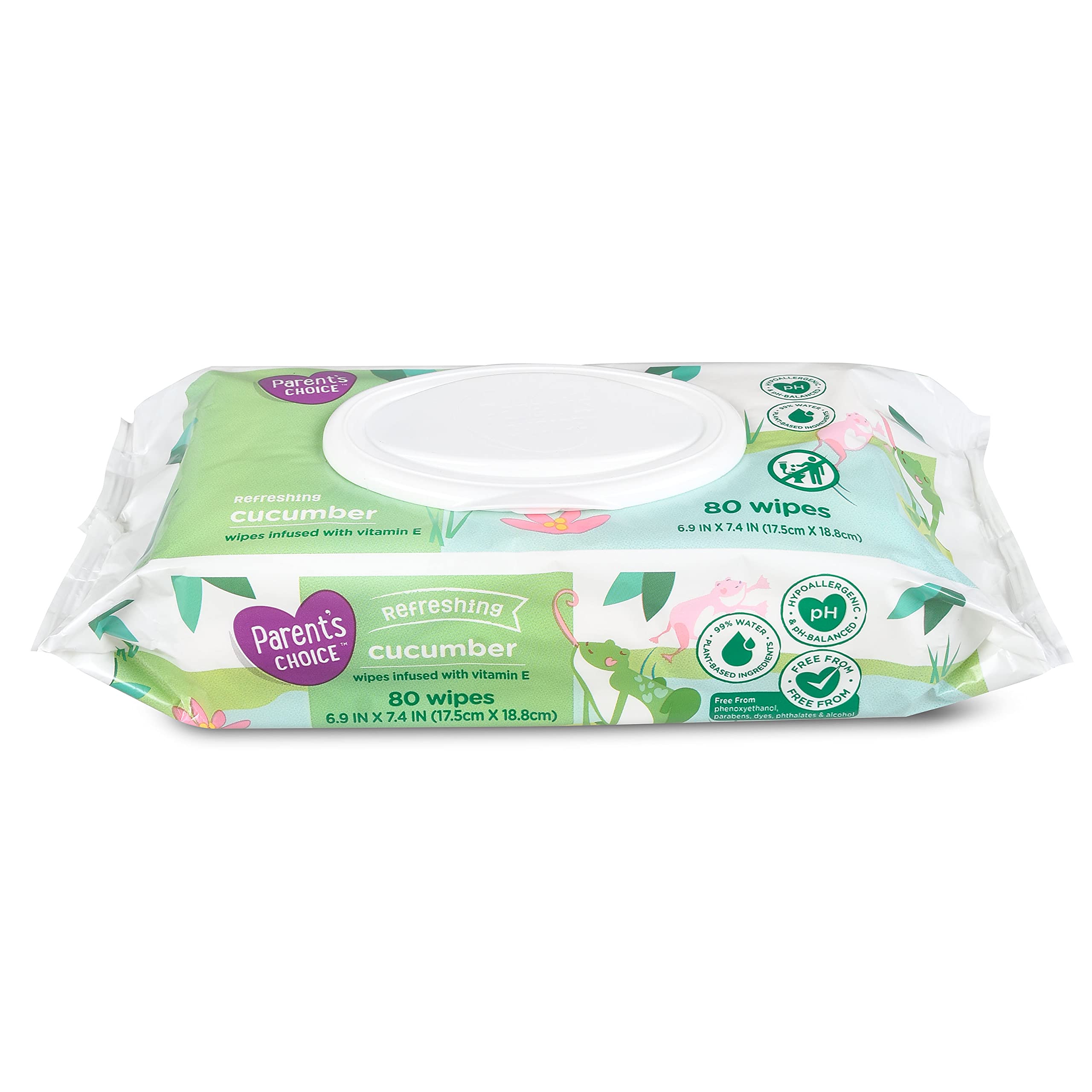 Parent's Choice wipe being used on baby's face and hands for quick cleanups