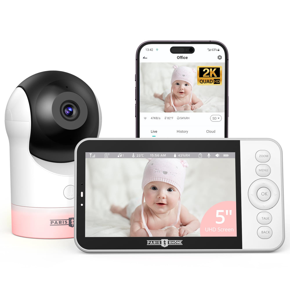 PARIS RHÔNE Video Baby Monitor 2K UHD camera provides clear real-time baby view.