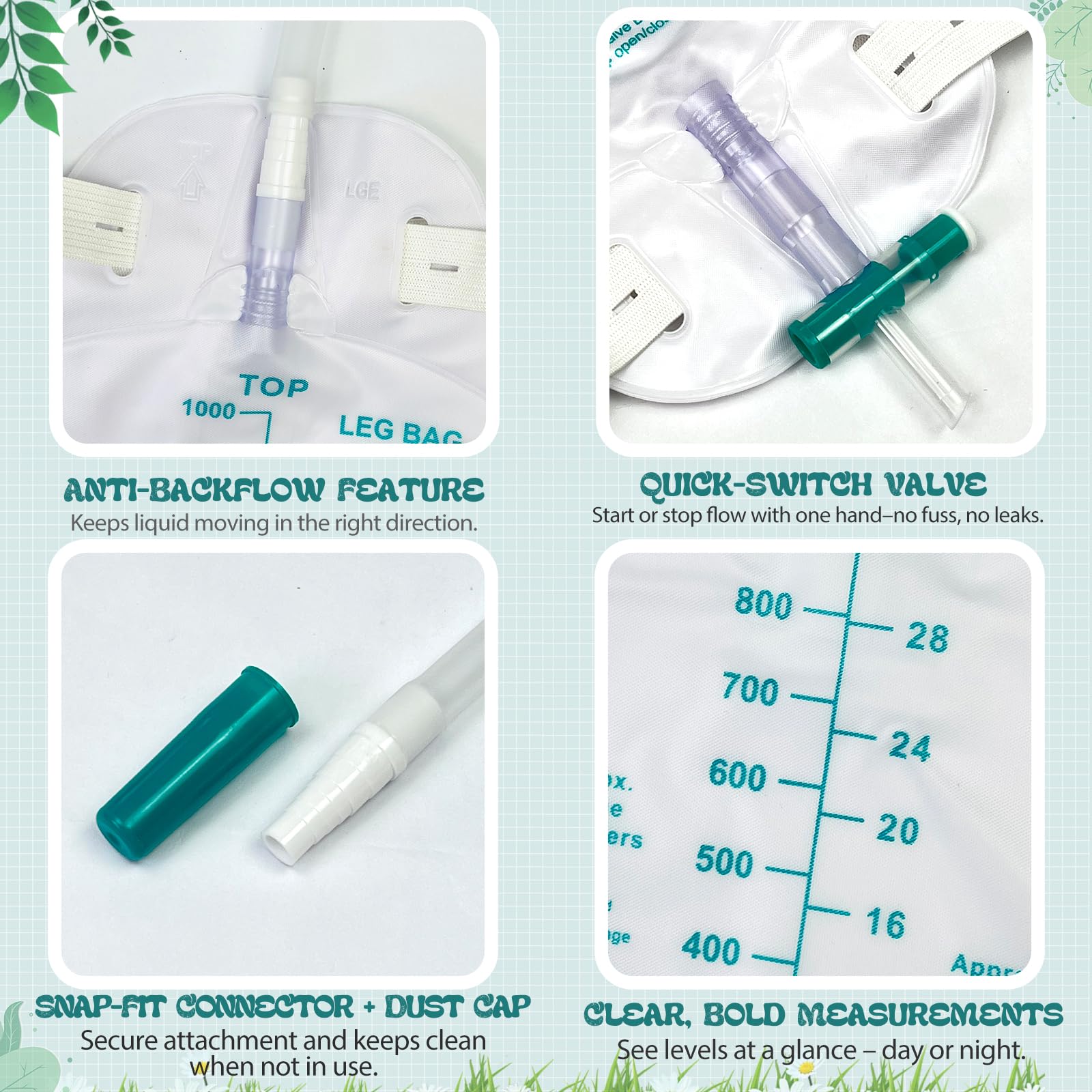 PARIZONE green leg bags offer discreet, comfortable wear.