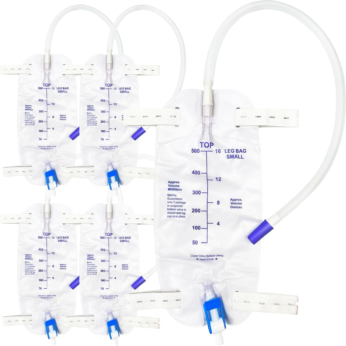 PARIZONE leg bag 500ml pack with five bags for reliable daily urine collection