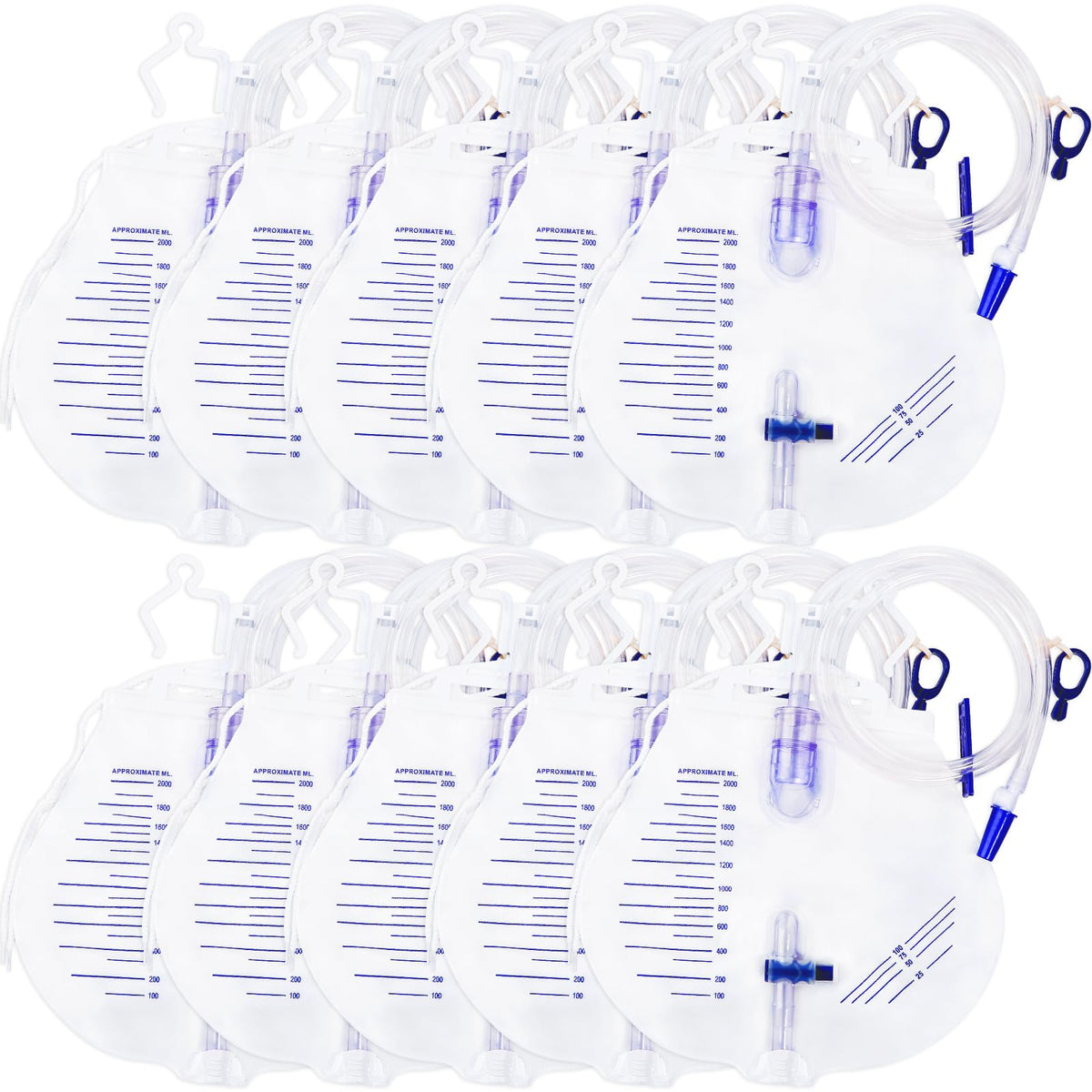 Parizone urine drainage bag 2000ml capacity with clear volume markings for easy monitoring.