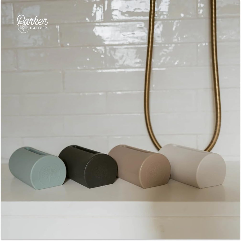 Parker Baby drain-plug access keeps bath setup seamless.