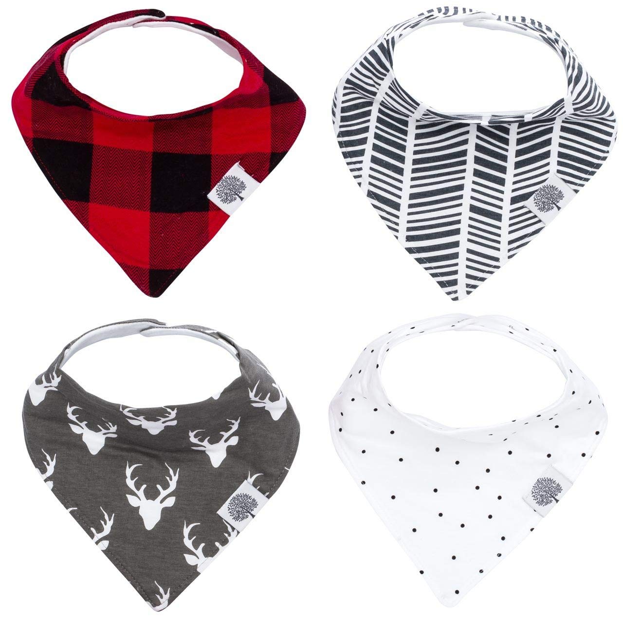 Parker Baby Co. bandana drool bibs in forest lumberjack print, four-pack for mess-ready days.
