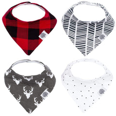 Parker Baby Co. bandana drool bibs in forest lumberjack print, four-pack for mess-ready days.