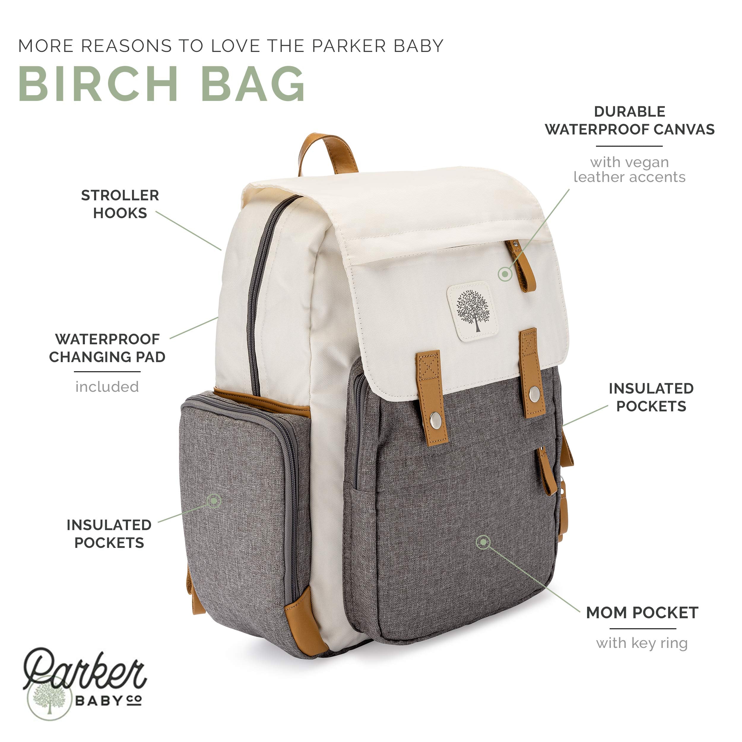 Parker Baby Co. Birch Bag Cream interior layout designed for quick access.