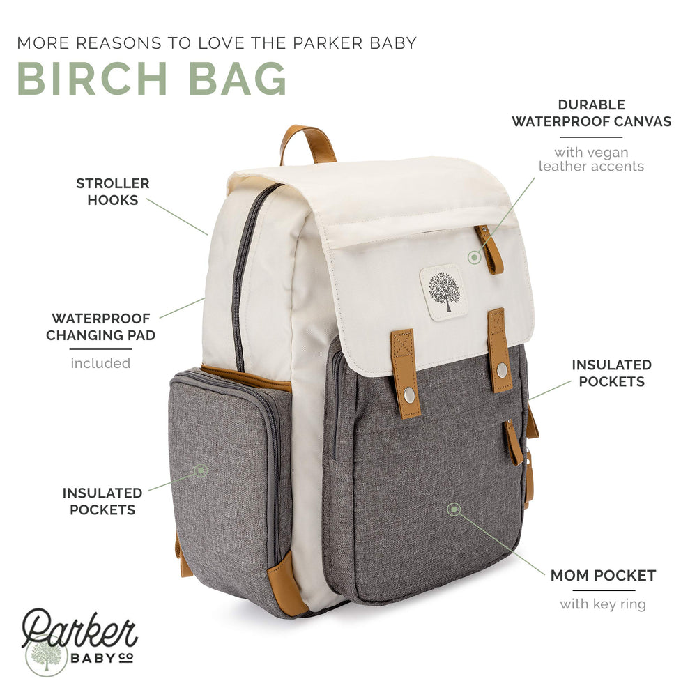 Parker Baby Co. Birch Bag Cream interior layout designed for quick access.