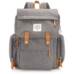 Parker Baby Co. diaper backpack Birch Gray front view shows roomy main compartment