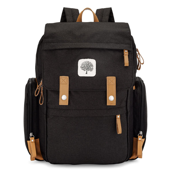 Parker Baby Co. diaper backpack with insulated pockets keeps bottles at the right temperature.