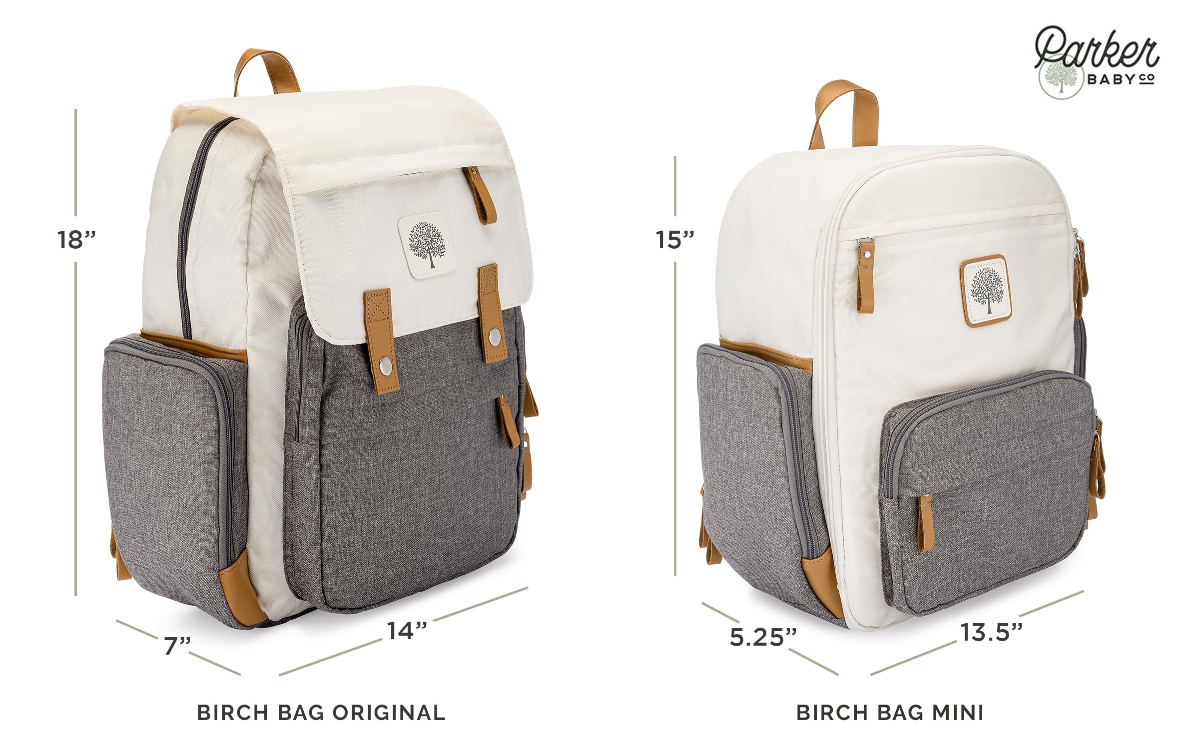 Parker Baby Co. large-capacity backpack holds diapers, clothes, bottles, and toys for families.