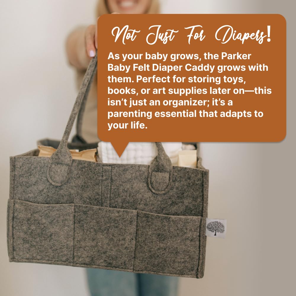Parker Baby Co. Diaper Caddy bedside setup for late night feedings and quick access.