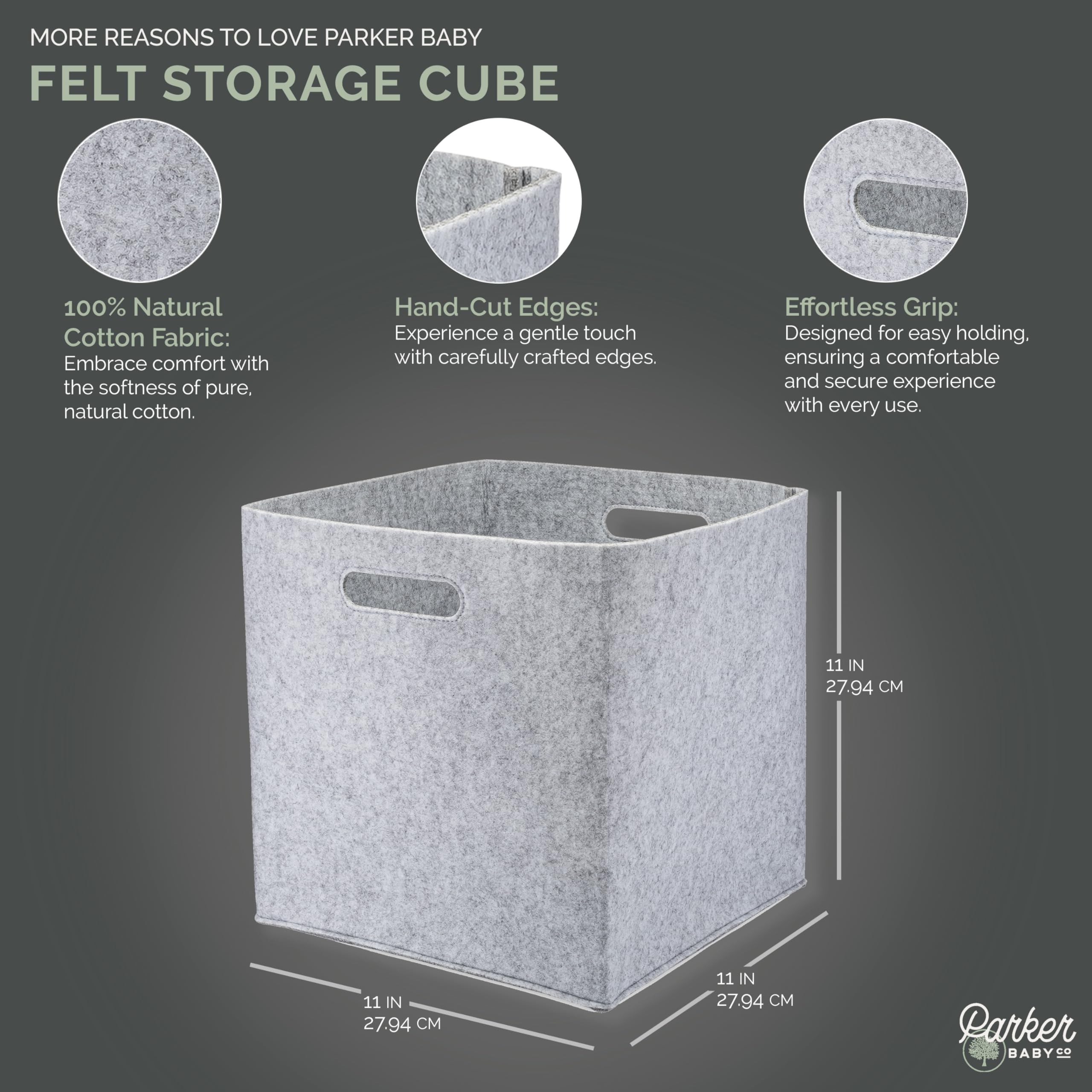 Parker Baby Co. gray felt cube with handles for easy transport.