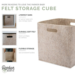Open-top oatmeal cube with toys, Parker Baby Co, accessible storage for playtime