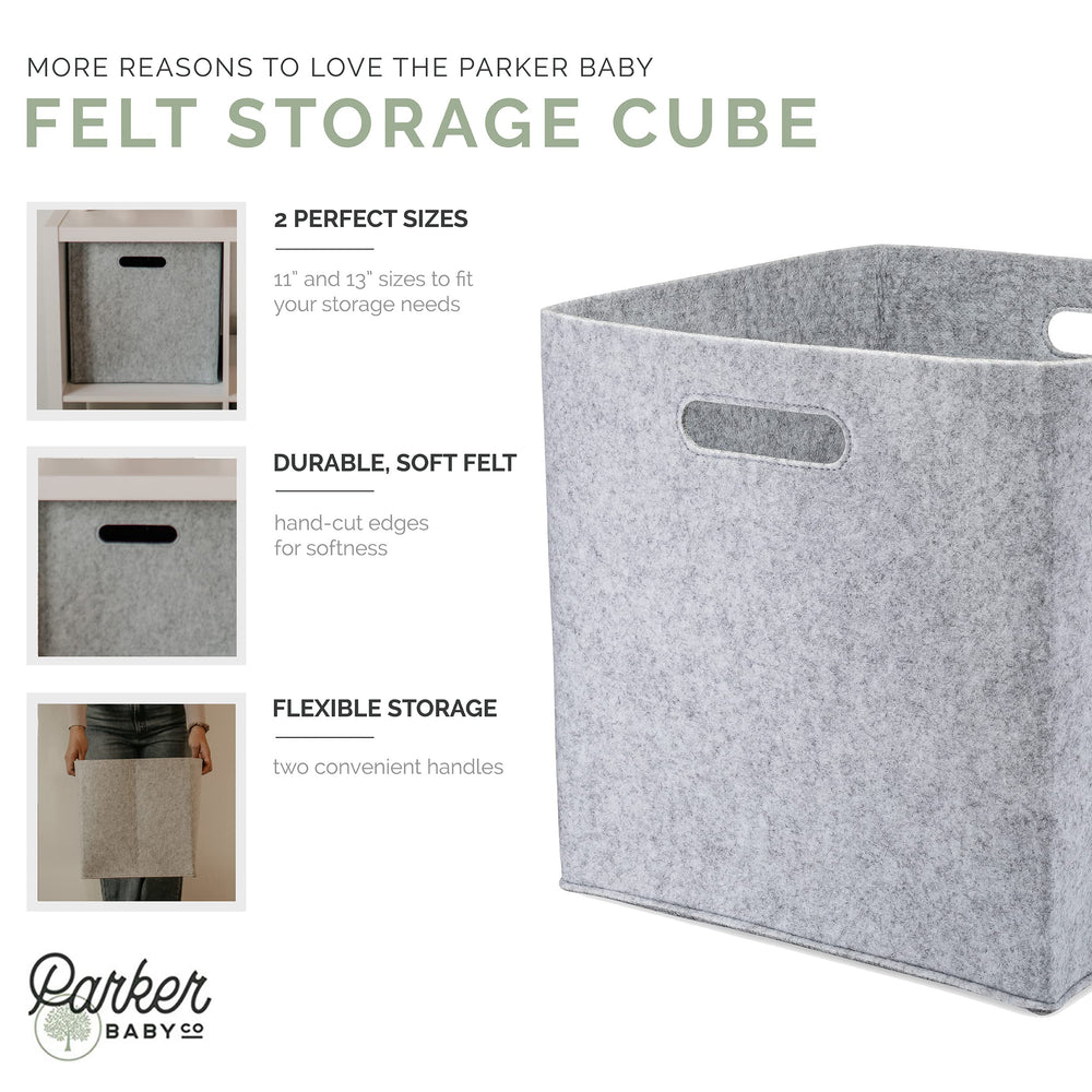 Parker Baby Co. 11-inch gray cube folded flat for storage.