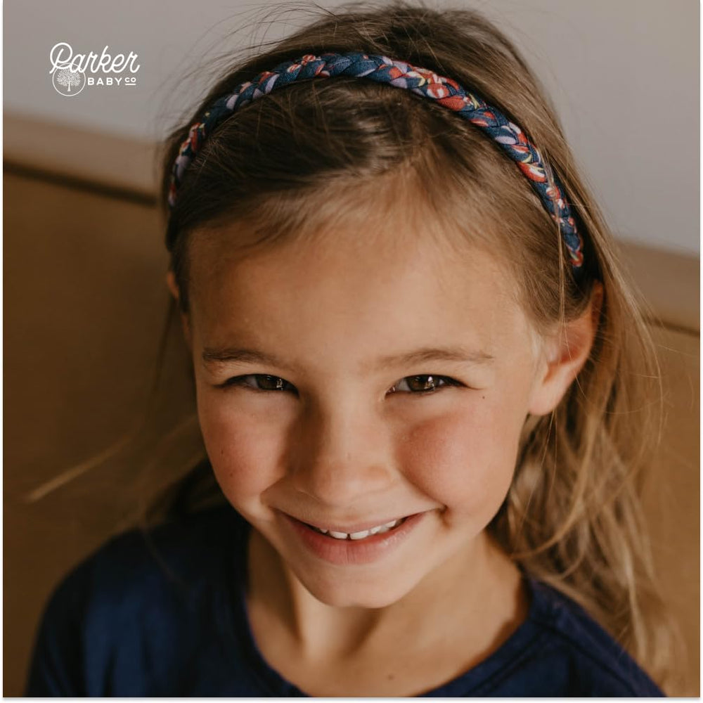 Parker Baby Co. marigold braided headband close-up showing textured weave and gentle stretch