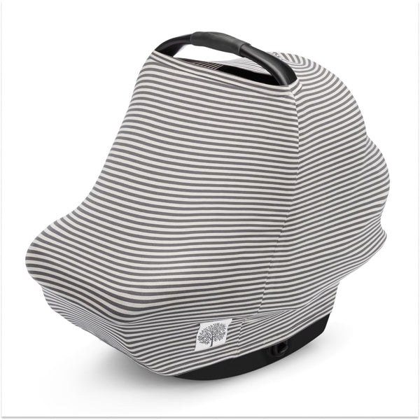Parker Baby Co car seat cover in pewter snow stripes protects from wind and germs