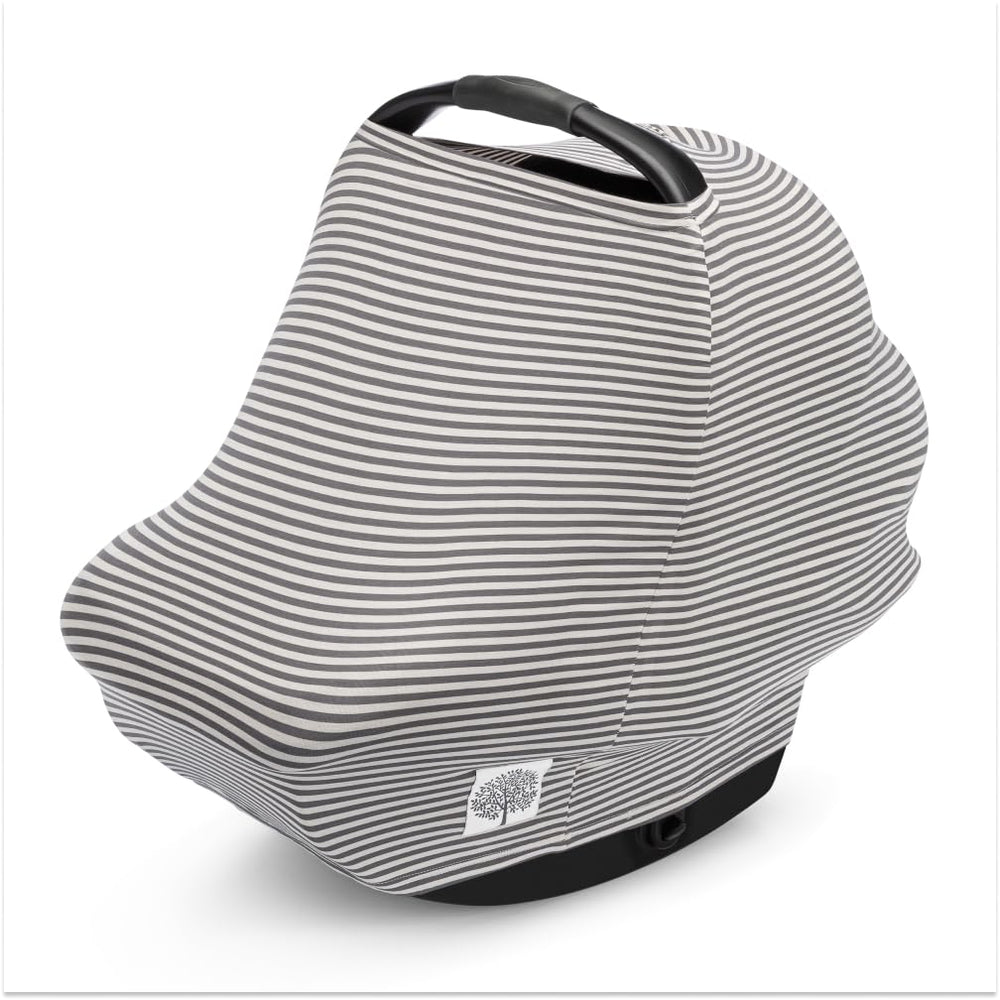 Parker Baby Co car seat cover in pewter snow stripes protects from wind and germs