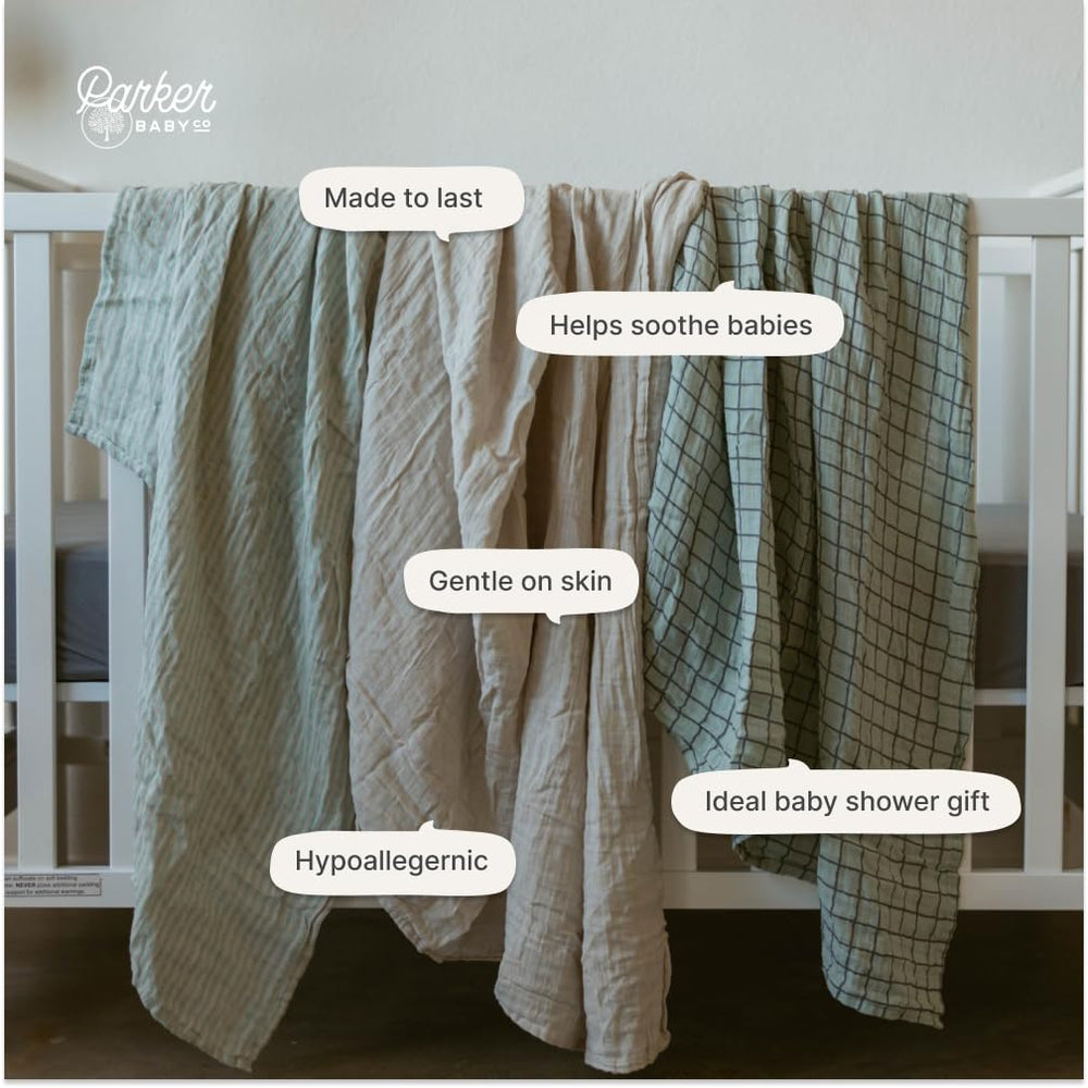 Parker Baby Co sage swaddle doubles as nursing cover and shade