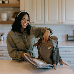 Parker Baby Co mesh outer pocket provides airflow for dry items