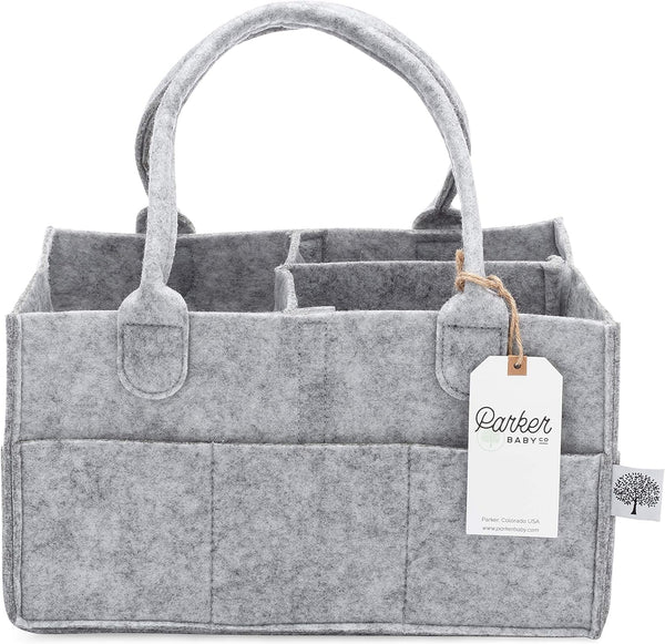 Parker Baby Diaper Caddy gray with versatile nursery storage for diapers and wipes.