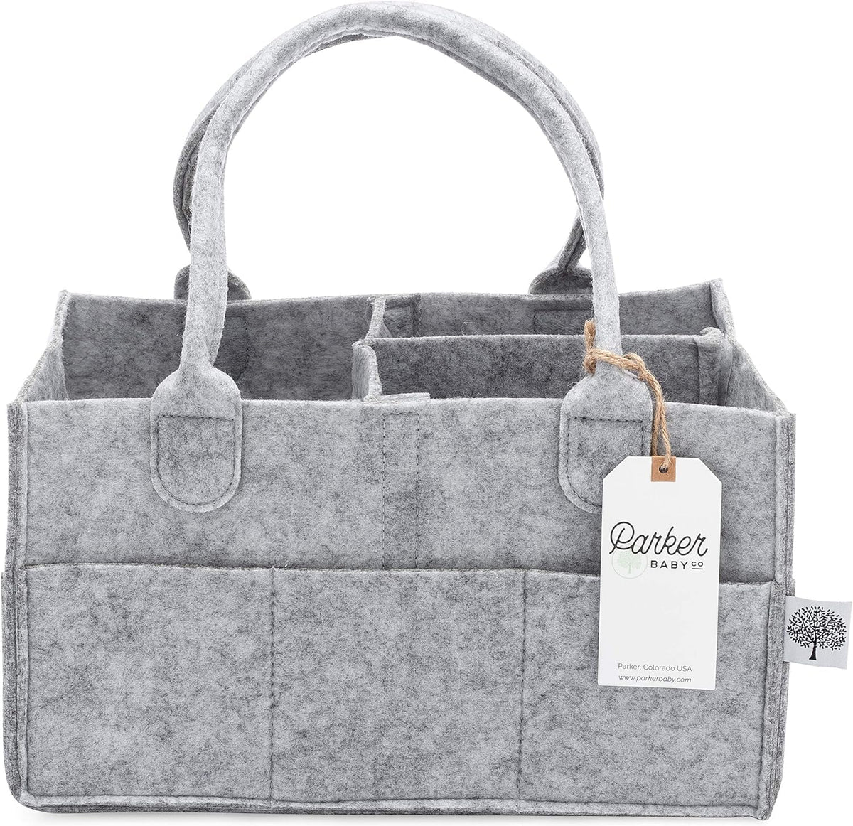 Parker Baby Diaper Caddy gray with versatile nursery storage for diapers and wipes.