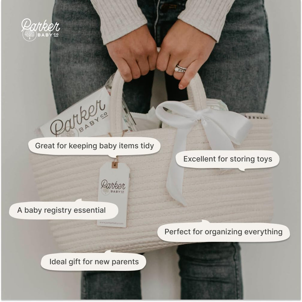 Parker Baby Co. rope diaper caddy car organizer helps keep essentials during trips.
