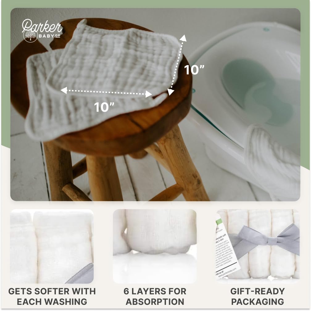Parker Baby Washcloths with hanging loop for quick drying between uses.