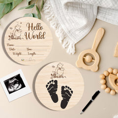 Parrihy Pooh baby announcement sign sparks joyful baby showers.