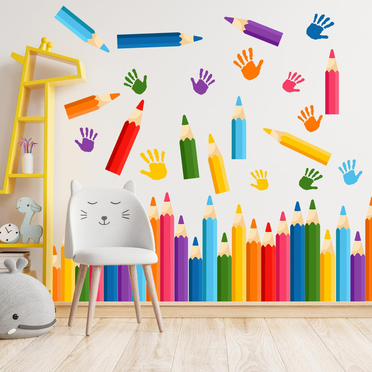 PartyGarden colorful pencils wall decals brighten a classroom and are easy to reposition.