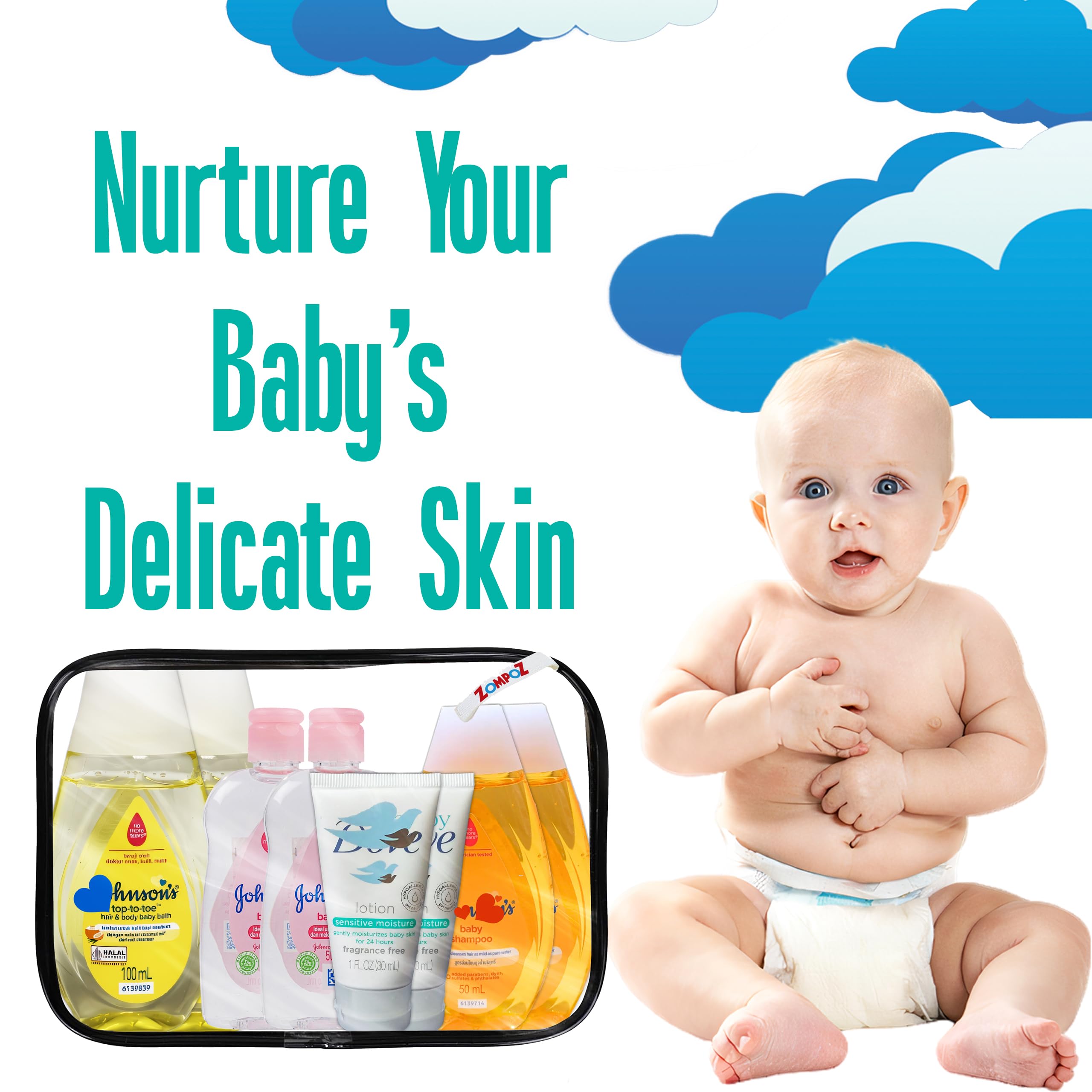 Partypom travel bath kit baby oil 50ml prevents dry skin during outings