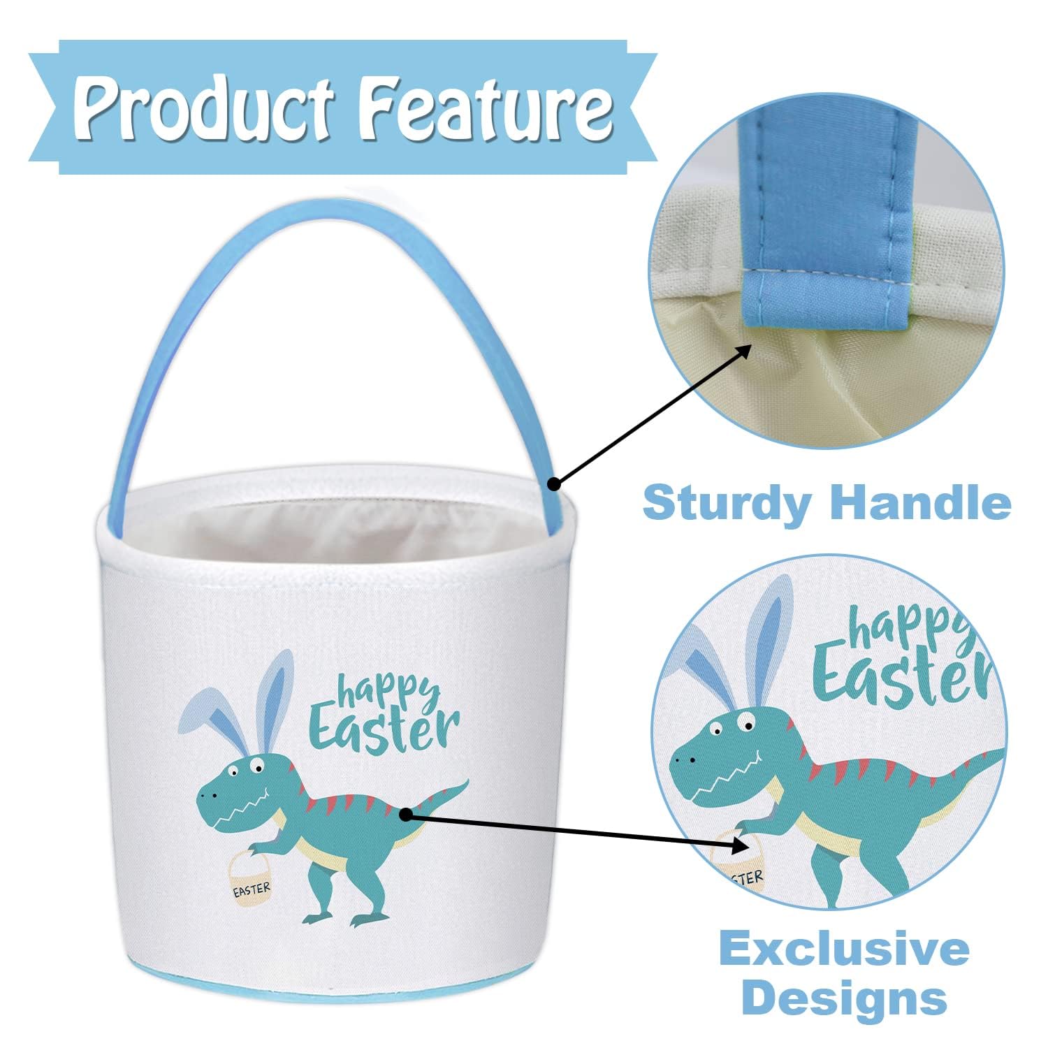 PARTYWIND dinosaur basket with large interior, perfect for collecting eggs and treats.