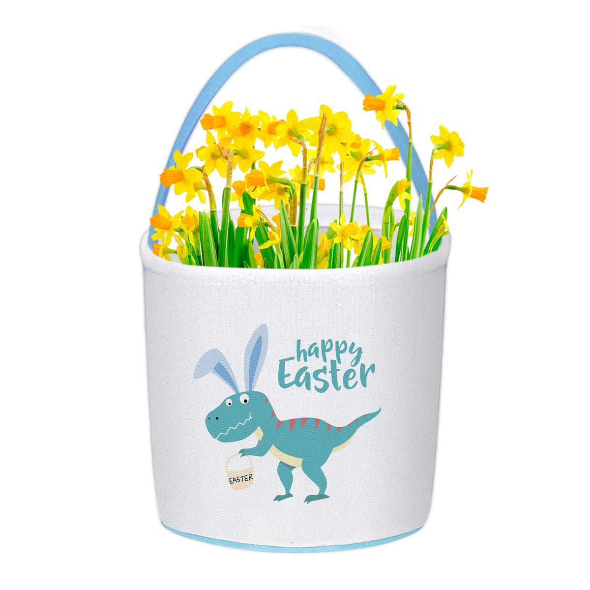 PARTYWIND Easter dinosaur basket with handle, ideal for egg hunts and gifts.